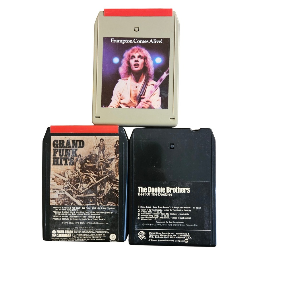 Lot of 3 Rock 8-Tracks Tapes - Peter Frampton, Grand Funk, Doobie Brothers